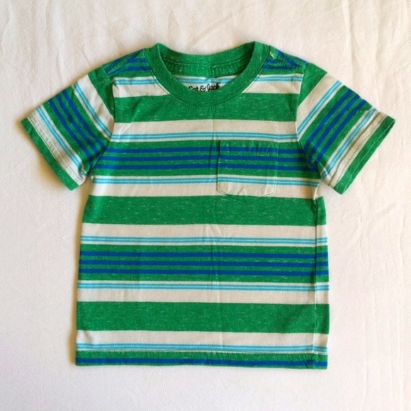 cat & jack green striped pocket t-shirt 12 months baby boy - Picture 1 of 5